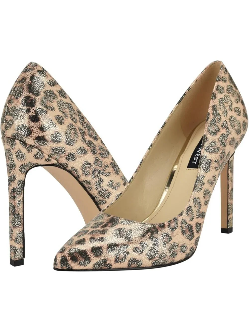 Women's Gold Shimmer Leopard Pointed Toe Footbed Tatiana Pump Covered Heel Shoes